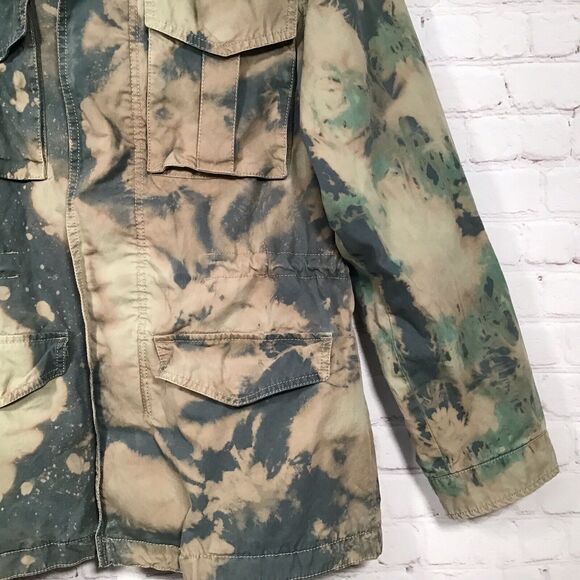 Bleach Tie Dye Hooded Parka Womans M Cinch Waist Field Jacket Arty Distressed - Picture 3 of 9